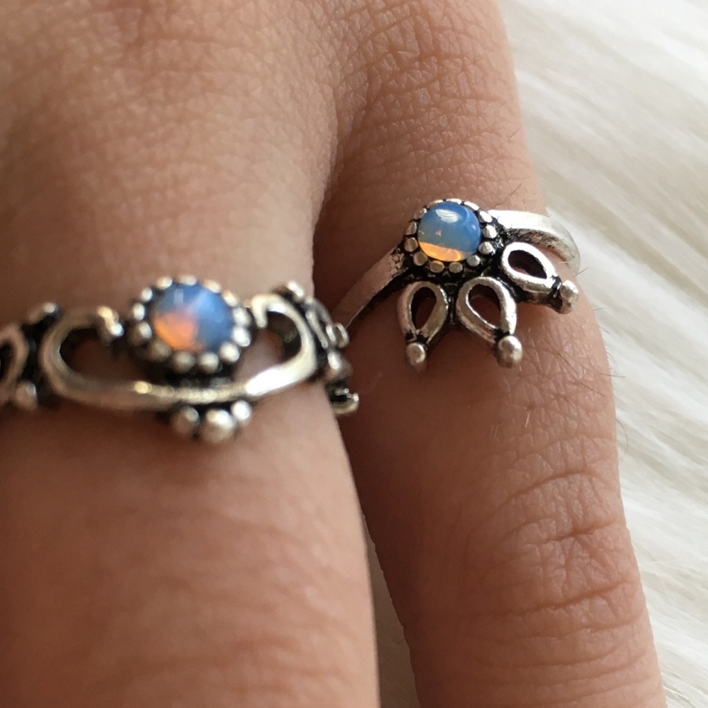 Blue boho mid finger rings set - Picture 4 of 8